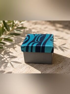 Native Northwest Spirit Wolf Woven Tie Teal & Navy Patterned Keepsake Box w/ Tag